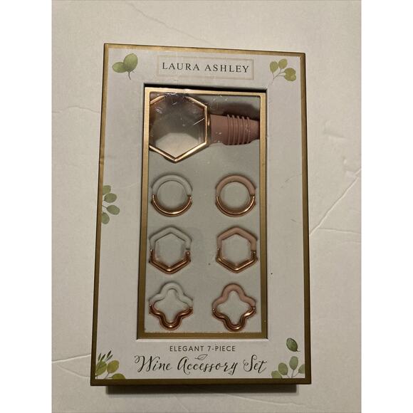 Laura Ashley Elegant 7 Piece Wine Accessory Set Wine Opener Glass Charms New - Picture 1 of 3